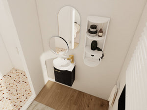 English Elm Soft Close Wall Mounted Bathroom Vanity with Ceramic Vessel Sink and Storage Rack W999S00489