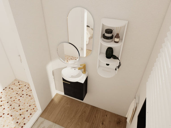 English Elm Soft Close Wall Mounted Bathroom Vanity with Ceramic Vessel Sink and Storage Rack W999S00489