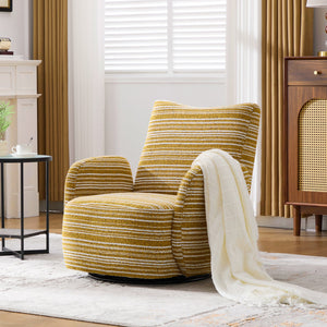 English Elm Modern Boucle 360° Swivel Leisure Chair with High‑Resilience Sponge, Supportive Curve, 550lb Capacity Mustard yellow W395P355482
