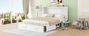 English Elm Queen Mobile Murphy Bed with Drawers & Side Shelves, White Fold-Up Queen Wall Bed for Guests SM000317AAK