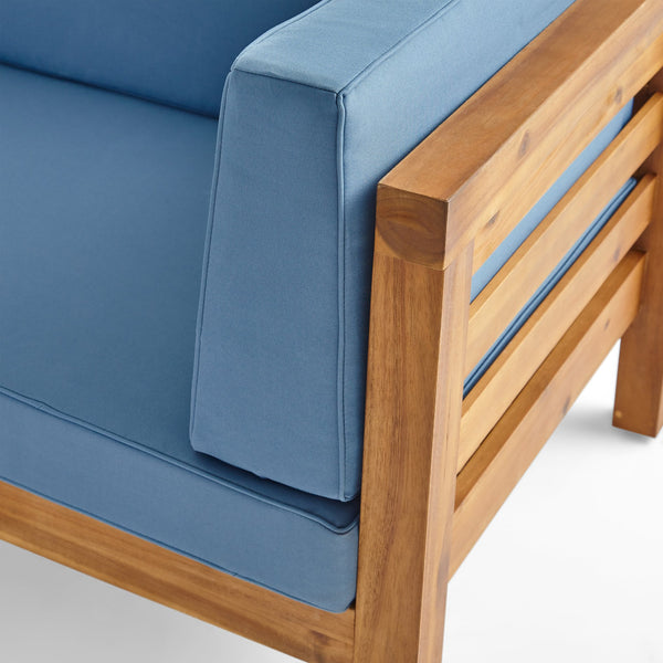 English Elm Christopher Knight Home® - OANA Modern Acacia Corner Bench with Water-Resistant Cushions and Matching Coffee Table, Durable Seating Blue 59102.00BLU-64496.00