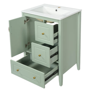 English Elm [video] 24 Inch Farmhouse Bathroom Vanity with Sink Pine Wood Mdf Soft Close Storage N759P415299G