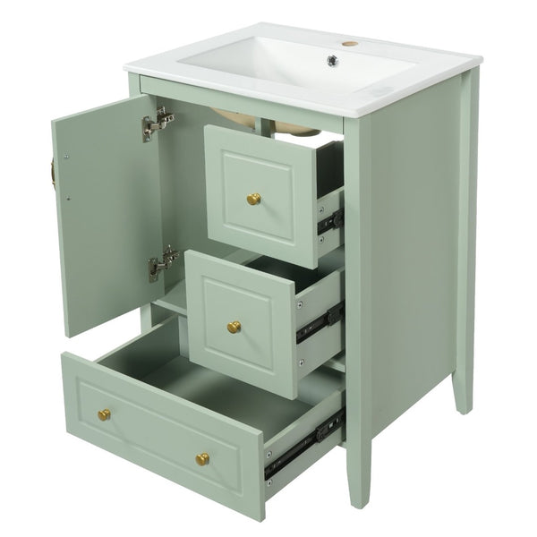English Elm [video] 24 Inch Farmhouse Bathroom Vanity with Sink Pine Wood Mdf Soft Close Storage N759P415299G