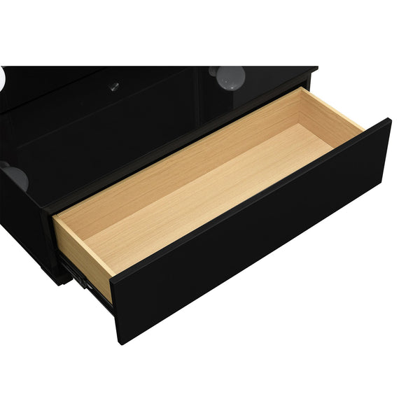 English Elm ELISA LED Vanity Set with Stool, Solid Wood & Glass Top, Built-In Speakers and Spacious Storage Black 33.15 L x 17.8 W x 12.05 H B201S00356