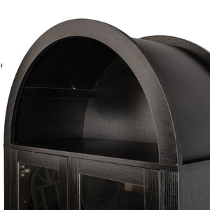 English Elm 71" Fluted Tall Arched Pantry Cabinet with Tempered Glass Door, Adjustable Shelves, Silent Drawer, Anti-Tip Safety and Stylish Metal Handles for Kitchen Living Dining Black W2917P384705