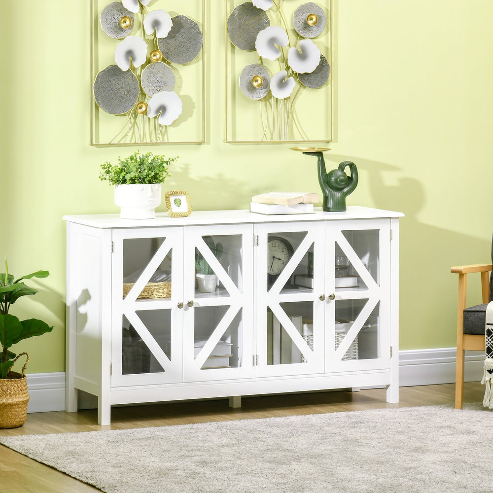 English Elm HOMCOM Elegant Sideboard Buffet Cabinet with 4 Tempered Glass Doors, Adjustable Shelves, White Finish W2225P173878