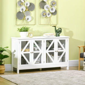 English Elm HOMCOM Elegant Sideboard Buffet Cabinet with 4 Tempered Glass Doors, Adjustable Shelves, White Finish W2225P173878
