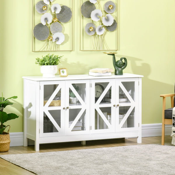 English Elm HOMCOM Elegant Sideboard Buffet Cabinet with 4 Tempered Glass Doors, Adjustable Shelves, White Finish W2225P173878