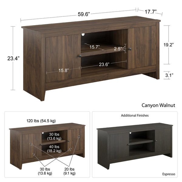 English Elm Tv Stand for 65 Inch Screens with Open Shelves Cabinets and Wire Management B2733P436849