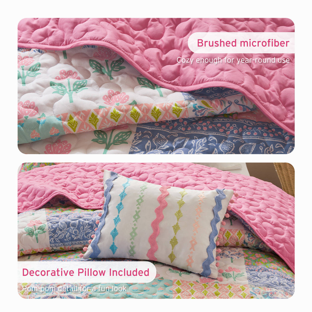 English Elm 3-Piece Twin/Twin Xl Quilt Set In Soft Pink – Cozy Comfort With Sham & Decorative Pillow Included! B035P408451