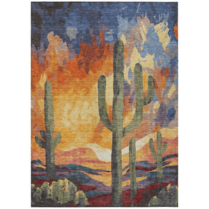 HomeRoots 10' Cactus Patterned Area Rug - Terra Cotta, Blue, and Plum for Indoor & Outdoor Durability & Style 660000