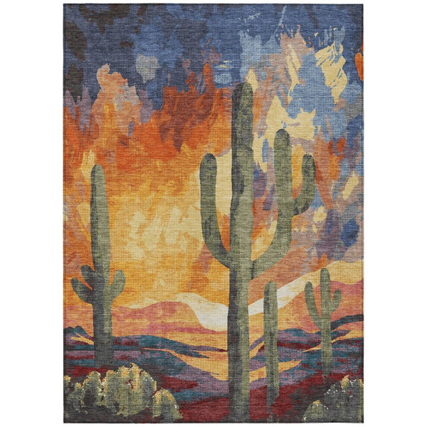 HomeRoots 10' Cactus Patterned Area Rug - Terra Cotta, Blue, and Plum for Indoor & Outdoor Durability & Style 660000
