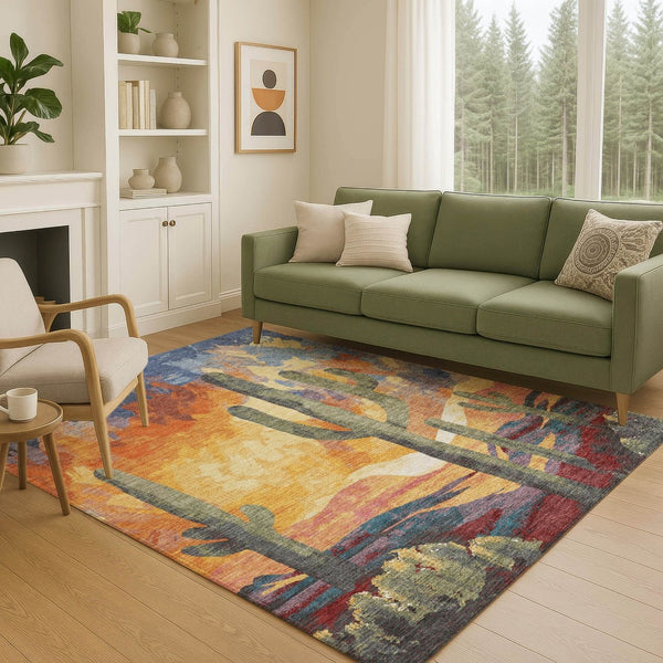HomeRoots 10' Cactus Patterned Area Rug - Terra Cotta, Blue, and Plum for Indoor & Outdoor Durability & Style 660000