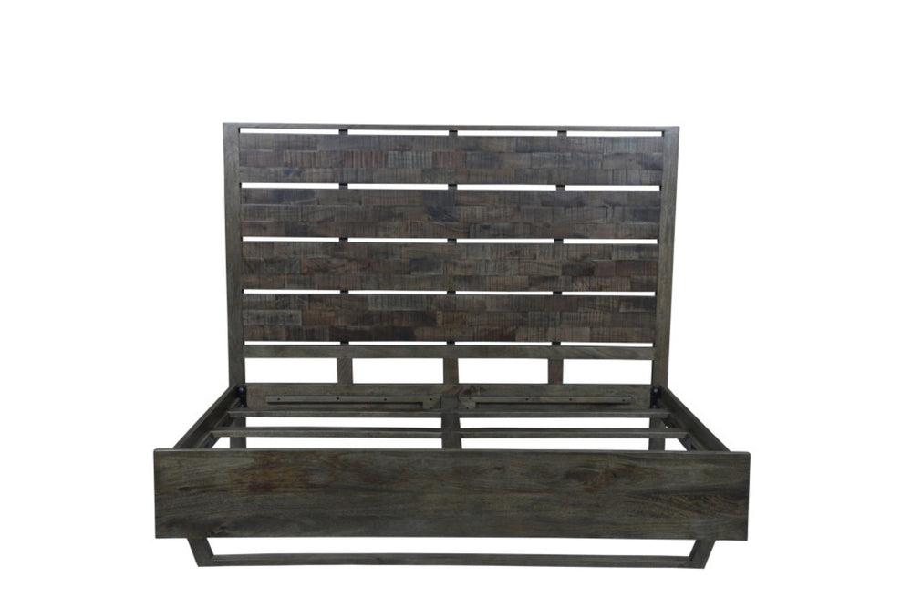 HomeRoots Dark Brown Slat Back Solid Wood King Bed Frame - Rustic Charm, Sturdy Design for Timeless Comfort 660001