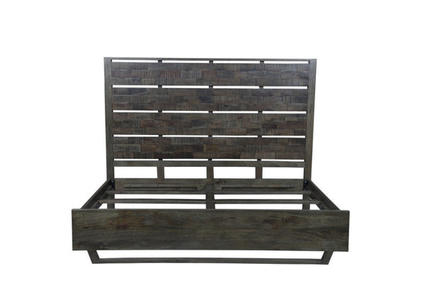 HomeRoots Dark Brown Slat Back Solid Wood King Bed Frame - Rustic Charm, Sturdy Design for Timeless Comfort 660001