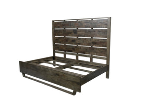 HomeRoots Dark Brown Slat Back Solid Wood King Bed Frame - Rustic Charm, Sturdy Design for Timeless Comfort 660001