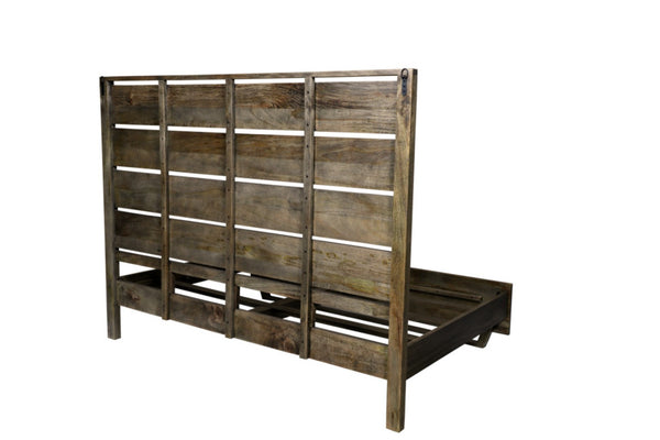 HomeRoots Dark Brown Slat Back Solid Wood King Bed Frame - Rustic Charm, Sturdy Design for Timeless Comfort 660001