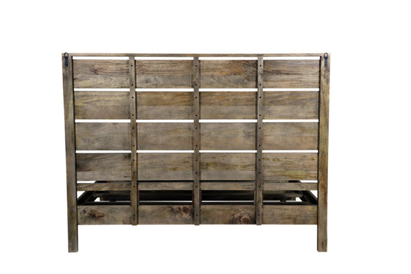HomeRoots Dark Brown Slat Back Solid Wood King Bed Frame - Rustic Charm, Sturdy Design for Timeless Comfort 660001