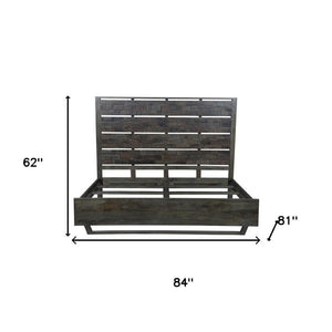 HomeRoots Dark Brown Slat Back Solid Wood King Bed Frame - Rustic Charm, Sturdy Design for Timeless Comfort 660001