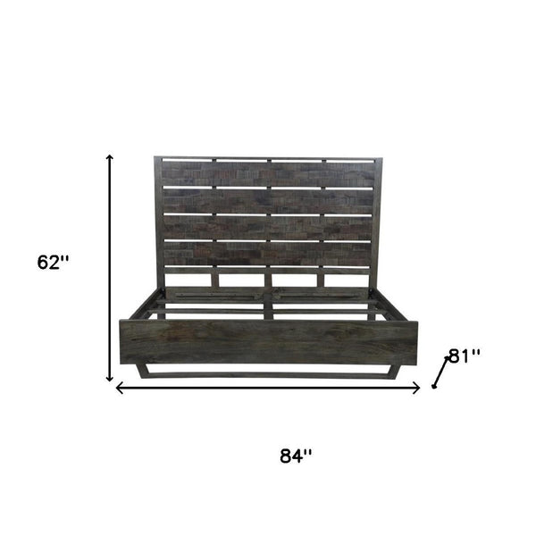 HomeRoots Dark Brown Slat Back Solid Wood King Bed Frame - Rustic Charm, Sturdy Design for Timeless Comfort 660001
