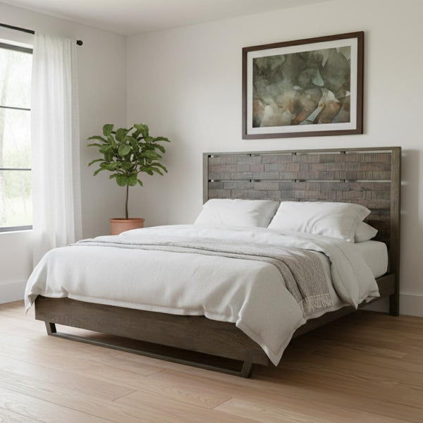HomeRoots Dark Brown Slat Back Solid Wood King Bed Frame - Rustic Charm, Sturdy Design for Timeless Comfort 660001