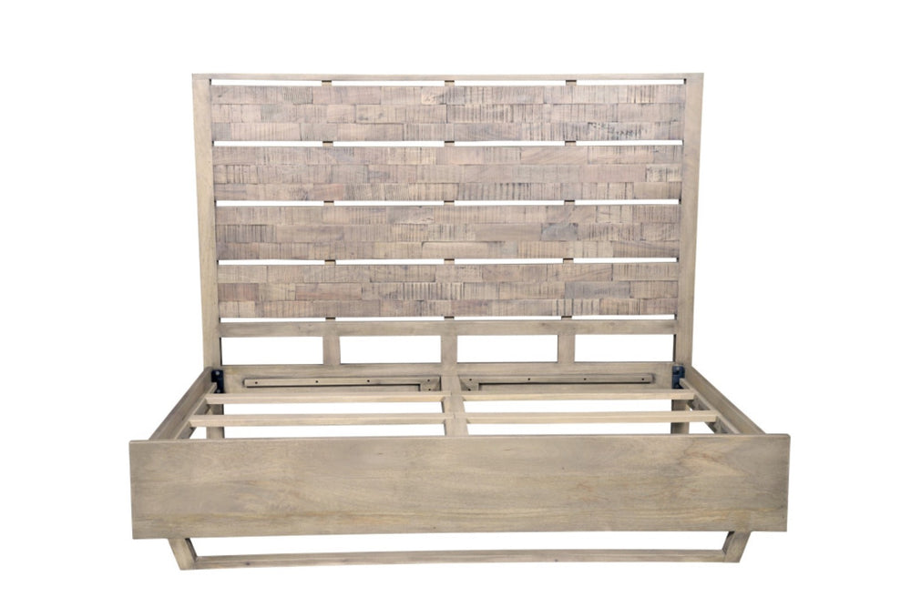 HomeRoots Gray Solid Wood King Bed Frame with Textured Slat Back Headboard - Rustic Charm Meets Durability! 660002