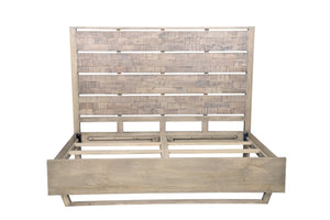 HomeRoots Gray Solid Wood King Bed Frame with Textured Slat Back Headboard - Rustic Charm Meets Durability! 660002