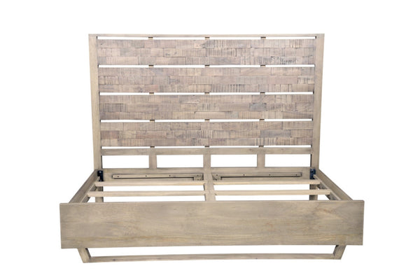 HomeRoots Gray Solid Wood King Bed Frame with Textured Slat Back Headboard - Rustic Charm Meets Durability! 660002