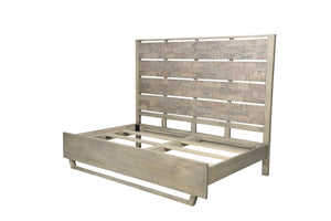 HomeRoots Gray Solid Wood King Bed Frame with Textured Slat Back Headboard - Rustic Charm Meets Durability! 660002