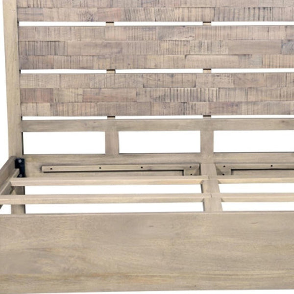 HomeRoots Gray Solid Wood King Bed Frame with Textured Slat Back Headboard - Rustic Charm Meets Durability! 660002