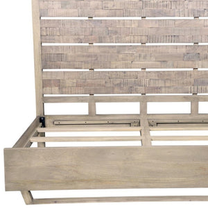 HomeRoots Gray Solid Wood King Bed Frame with Textured Slat Back Headboard - Rustic Charm Meets Durability! 660002