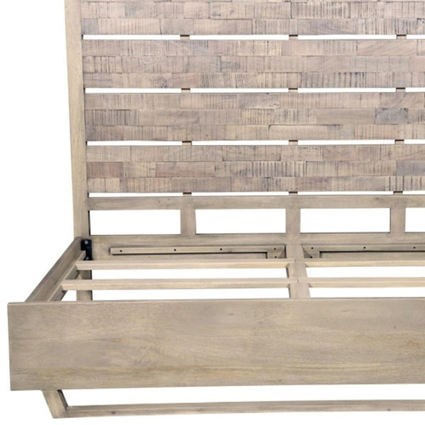 HomeRoots Gray Solid Wood King Bed Frame with Textured Slat Back Headboard - Rustic Charm Meets Durability! 660002