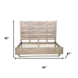 HomeRoots Gray Solid Wood King Bed Frame with Textured Slat Back Headboard - Rustic Charm Meets Durability! 660002
