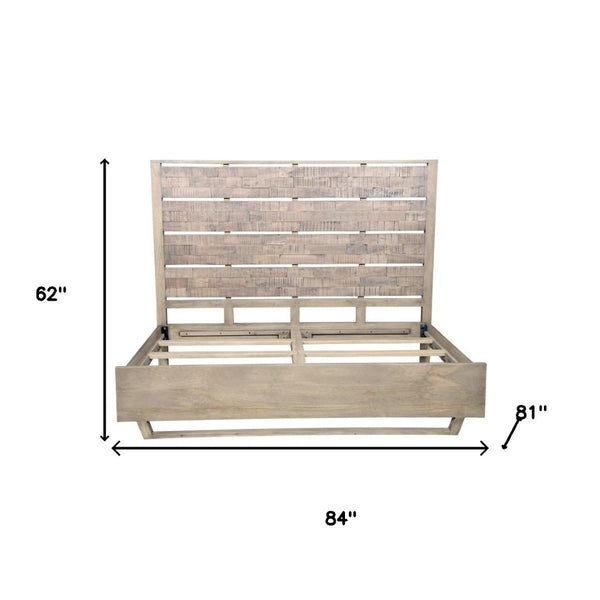 HomeRoots Gray Solid Wood King Bed Frame with Textured Slat Back Headboard - Rustic Charm Meets Durability! 660002