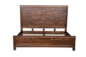 HomeRoots Brown Solid Wood King Bed Frame with Abstract Carved Headboard – Artisan Design for Stylish Sleep 660003