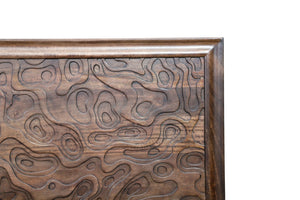 HomeRoots Brown Solid Wood King Bed Frame with Abstract Carved Headboard – Artisan Design for Stylish Sleep 660003