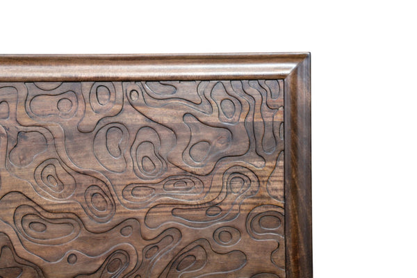 HomeRoots Brown Solid Wood King Bed Frame with Abstract Carved Headboard – Artisan Design for Stylish Sleep 660003
