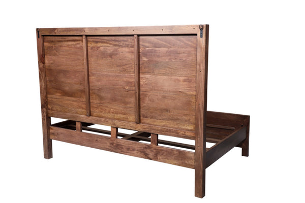 HomeRoots Brown Solid Wood King Bed Frame with Abstract Carved Headboard – Artisan Design for Stylish Sleep 660003