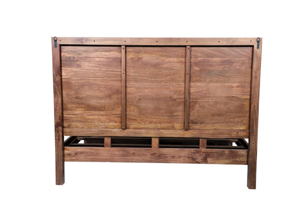 HomeRoots Brown Solid Wood King Bed Frame with Abstract Carved Headboard – Artisan Design for Stylish Sleep 660003