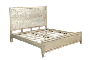 HomeRoots Gray Carved Abstract King Bed Frame – Artisan Solid Mango Wood with Modern Design & Unique Style 660004