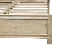HomeRoots Gray Carved Abstract King Bed Frame – Artisan Solid Mango Wood with Modern Design & Unique Style 660004