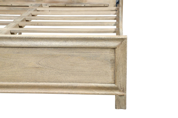 HomeRoots Gray Carved Abstract King Bed Frame – Artisan Solid Mango Wood with Modern Design & Unique Style 660004