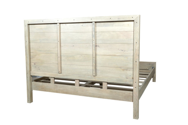 HomeRoots Gray Carved Abstract King Bed Frame – Artisan Solid Mango Wood with Modern Design & Unique Style 660004