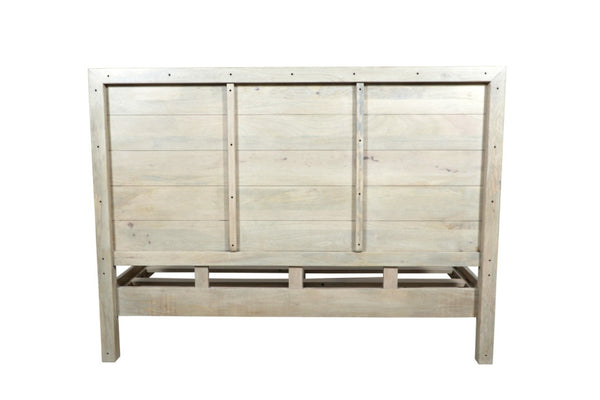 HomeRoots Gray Carved Abstract King Bed Frame – Artisan Solid Mango Wood with Modern Design & Unique Style 660004