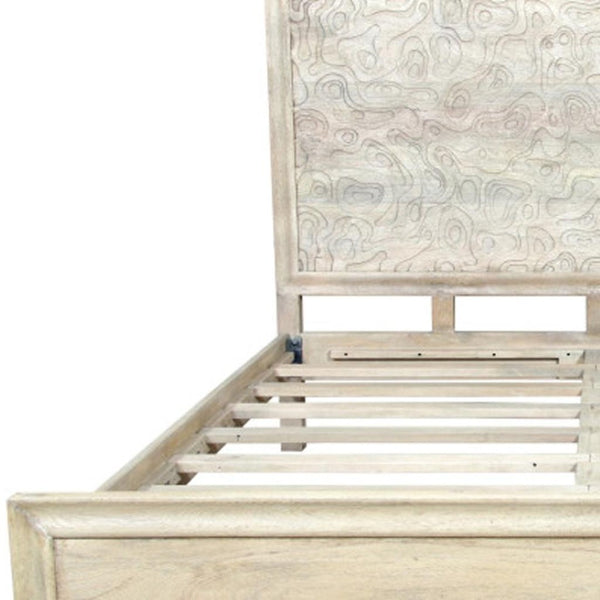 HomeRoots Gray Carved Abstract King Bed Frame – Artisan Solid Mango Wood with Modern Design & Unique Style 660004