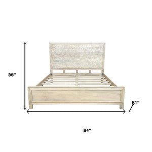 HomeRoots Gray Carved Abstract King Bed Frame – Artisan Solid Mango Wood with Modern Design & Unique Style 660004
