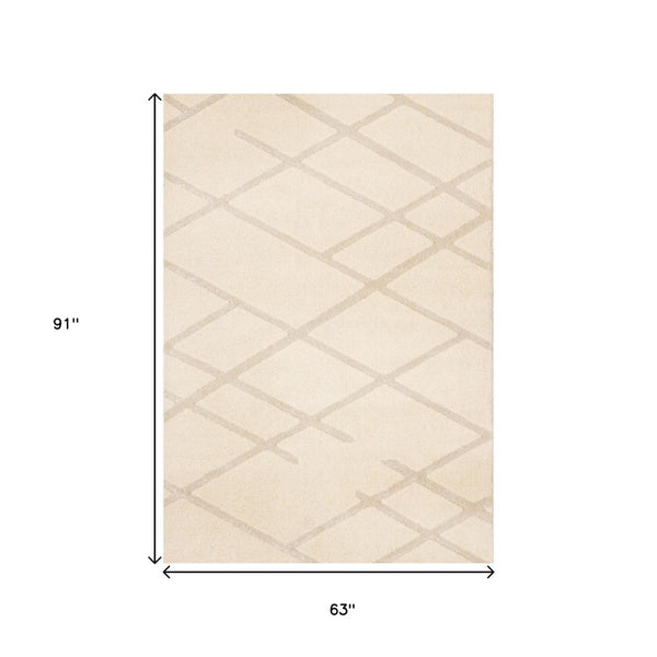 HomeRoots 5' Cream Area Rug - Soft, Stain-Resistant Polyester for Modern Comfort in Living Spaces and Play Areas 5' X 8' 660005