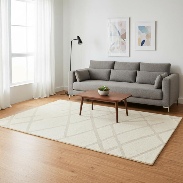 HomeRoots 5' Cream Area Rug - Soft, Stain-Resistant Polyester for Modern Comfort in Living Spaces and Play Areas 5' X 8' 660005
