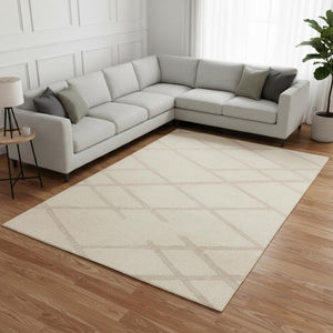 HomeRoots 5' Cream Area Rug - Soft, Stain-Resistant Polyester for Modern Comfort in Living Spaces and Play Areas 8' X 11' 660006