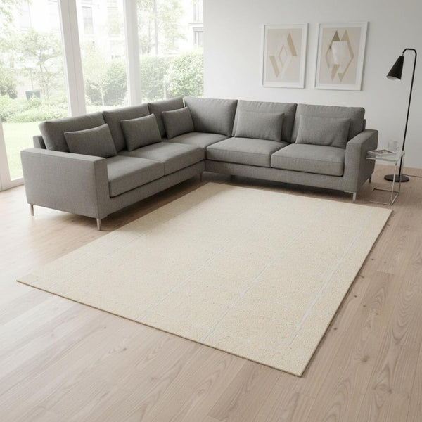 HomeRoots 5' Cream and White Striped Area Rug - Soft, Stylish, and Stain-Resistant for Modern Homes and Families 8' X 11' 660008